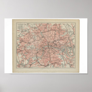 Old Map of London, 19th century Poster