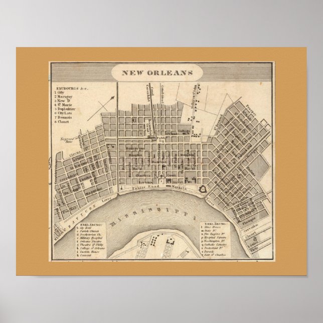 Old Map of New Orleans, LA Poster (Front)