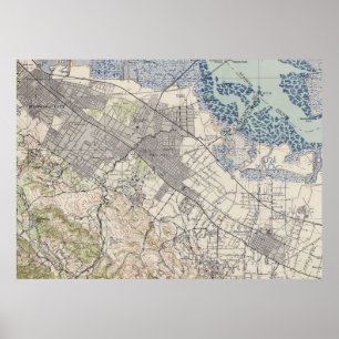 Old Map of Palo Alto & Silicon Valley CA (1943) Poster