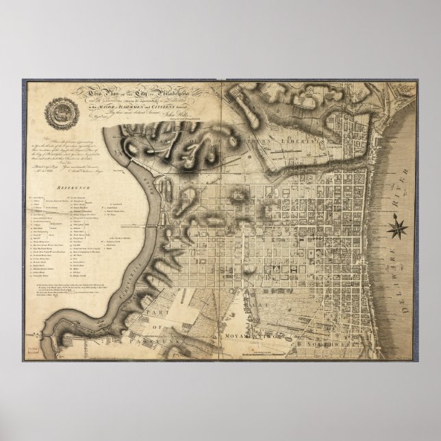 Old Map of Philadelphia Pennsylvania from 1796 Poster (Front)