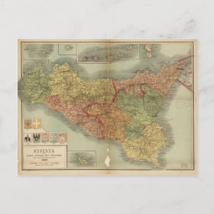 Old Map of Sicily from 1900 (Sicilia carta) Postcard