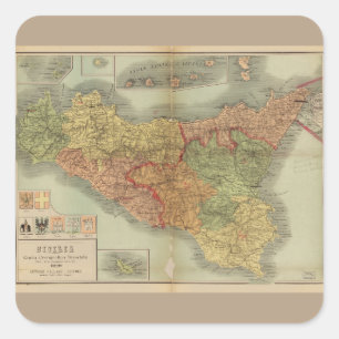 Old Map of Sicily from 1900 (Sicilia carta) Square Sticker