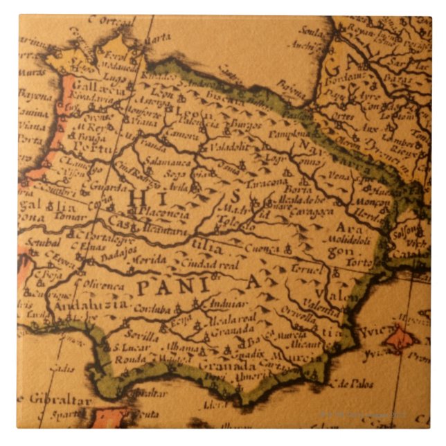 Old map of Spain Tile (Front)