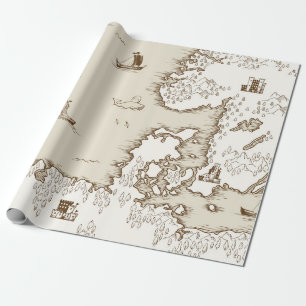 Old map of the North Sea, Britain and Scandinavia, Wrapping Paper