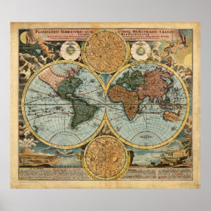 Old Map of the World 1716 Mediaeval poster print