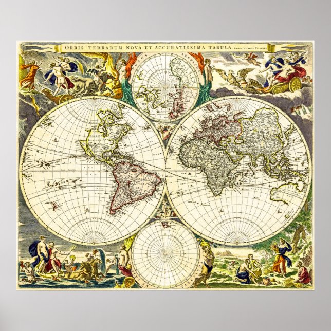 Old map of the world by Nicolaes Visscher Poster (Front)