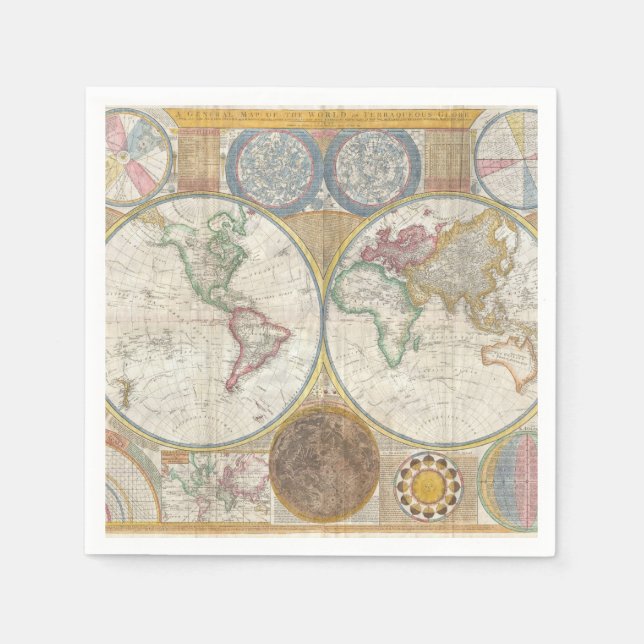 Old Map of the World Napkin (Front)