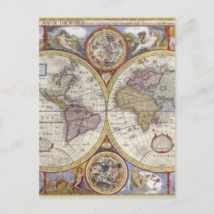 Old Map of the World Postcard