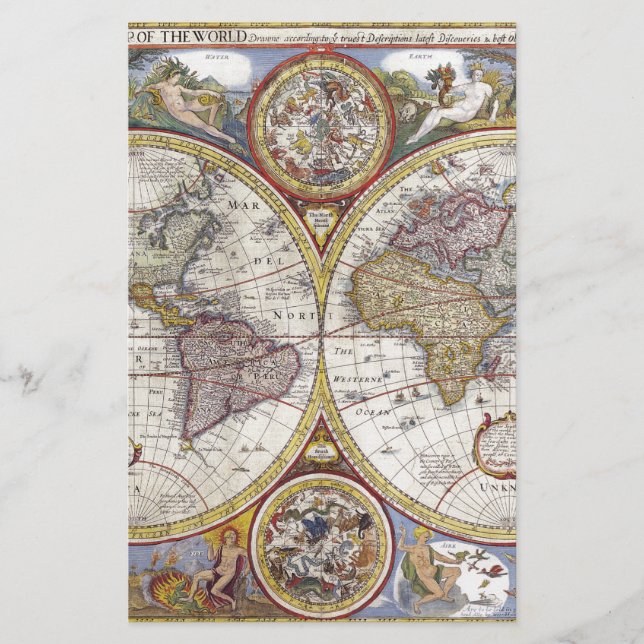 Old Map of the World Stationery (Front)