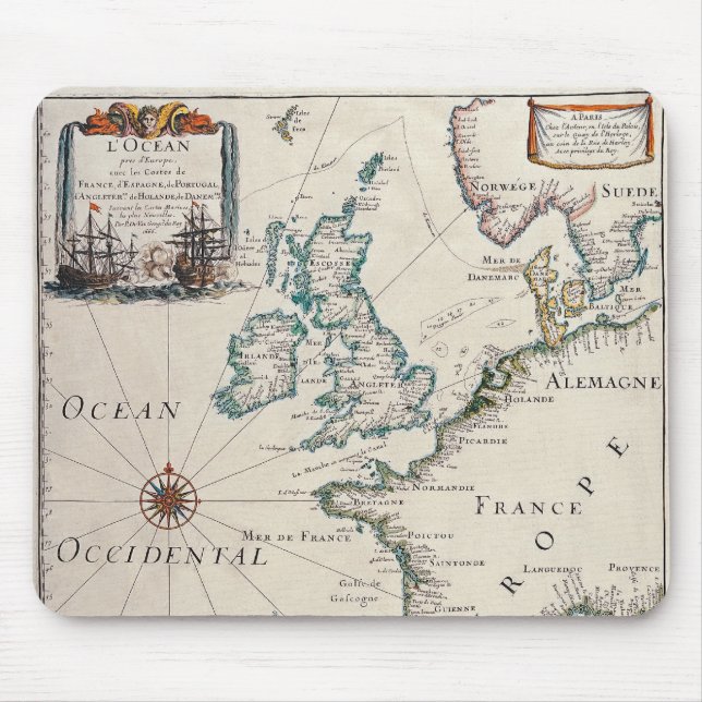 Old map of Western Europe Mouse Mat (Front)