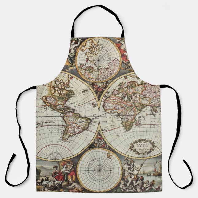 Old map of world hemispheres. Created by Frederick Apron (Front)