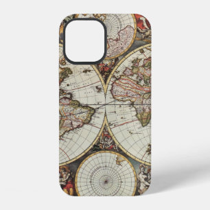 Old map of world hemispheres. Created by Frederick iPhone 12 Case