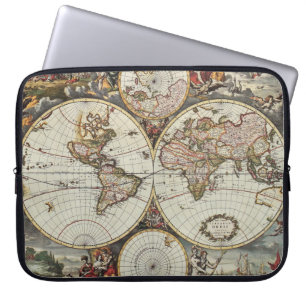 Old map of world hemispheres. Created by Frederick Laptop Sleeve
