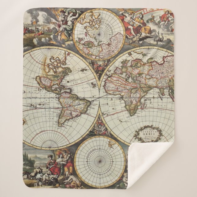 Old map of world hemispheres. Created by Frederick Sherpa Blanket (Front)