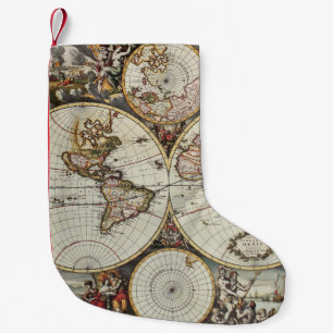 Old map of world hemispheres. Created by Frederick Small Christmas Stocking