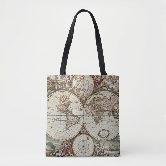 Old map of world hemispheres. Created by Frederick Tote Bag (Front)