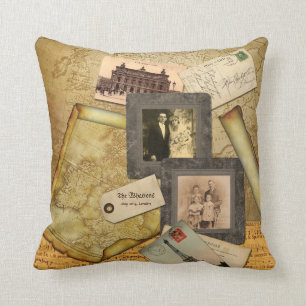 Old Map Postcard Paper Collage Vintage Photo Frame Cushion