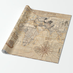 old map wrapping paper