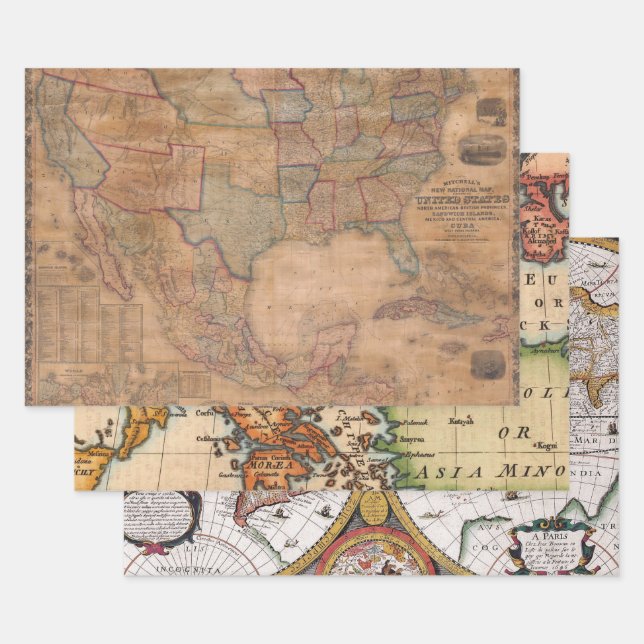 Old Maps Flat Sheet Wrapping Paper Gift Wrap (Set)