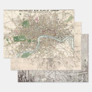Old Maps London Paris Rome Great Cities  Wrapping Paper Sheet