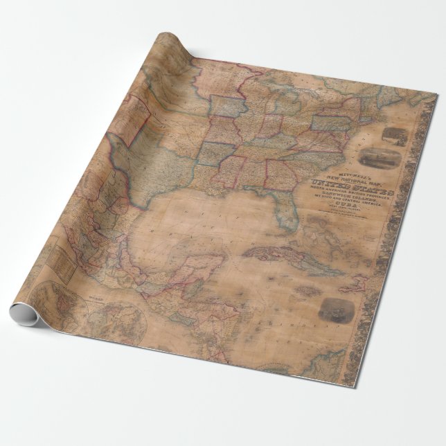 Old Maps Pattern Wrapping Paper (Unrolled)