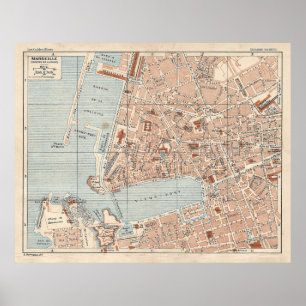 Old Marseilles France Map (1925) Poster