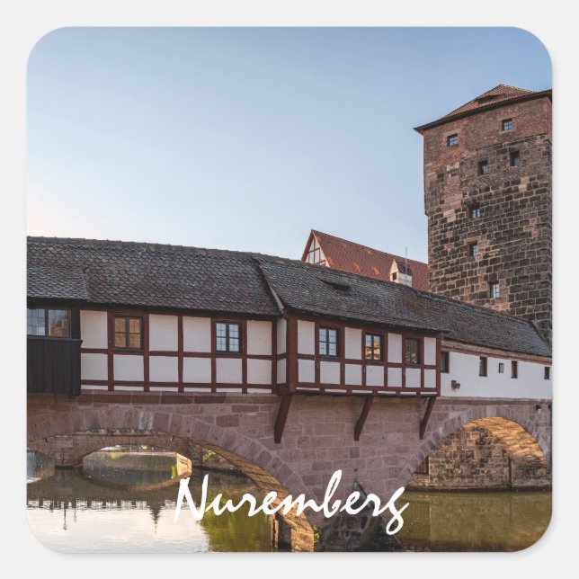 Old mediaeval bridge in Nuremberg, Germany Square Sticker (Front)