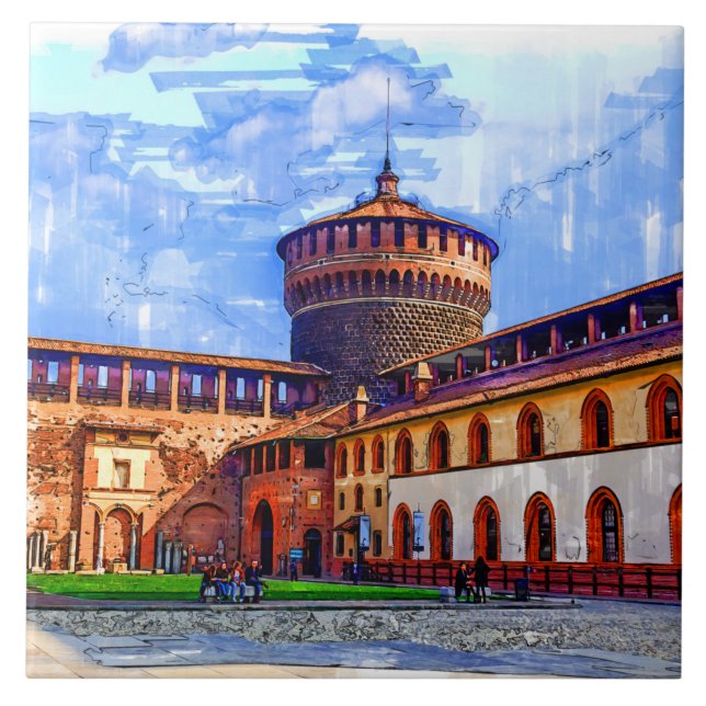 Old mediaeval Sforza Castle, Milan, Italy. Tile (Front)