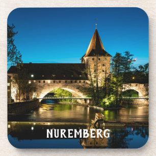 Old medieval bridge at night in Nuremberg Coaster