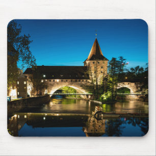 Old medieval bridge at night in Nuremberg Mouse Mat