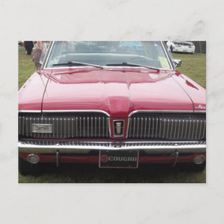 Old Mercury Cougar red Classic antique car Postcard