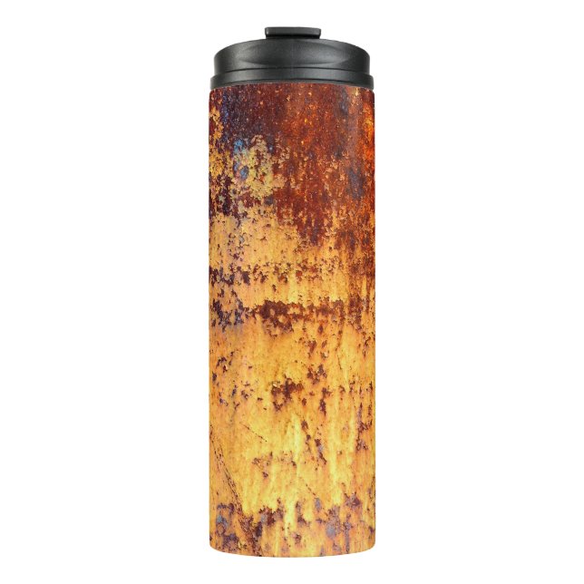 Old metal iron rust background and texture,  metal thermal tumbler (Front)