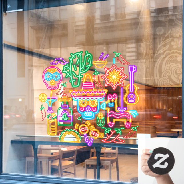Old Mexico Cinco de Mayo Faux Neon Light Window Cling (Cafe Window)