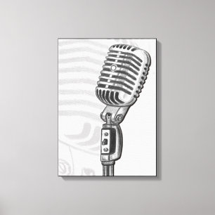 Old Microphone in Charcoal Canvas Art Print