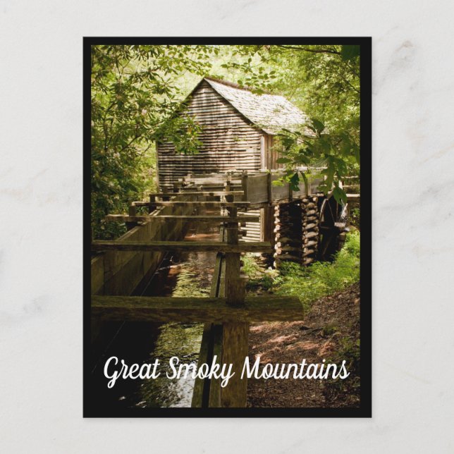 Old Mill and Waterwheel Great Smoky Mountains Postcard (Front)
