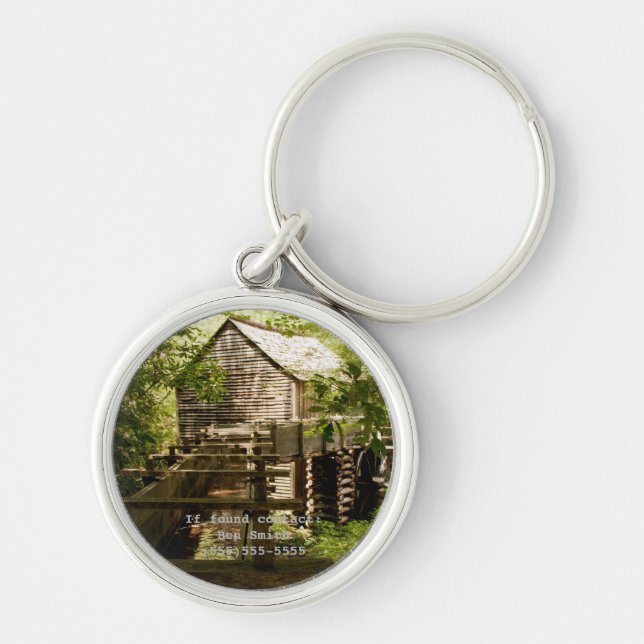 Old Mill and Waterwheel Personalised Keychain (Front)
