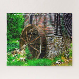 Old Mill Gatlinburg Tennessee. Christmas Greeting Jigsaw Puzzle