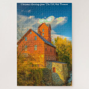 Old Mill in Vermont .Christmas Greetings Jigsaw Pu Jigsaw Puzzle