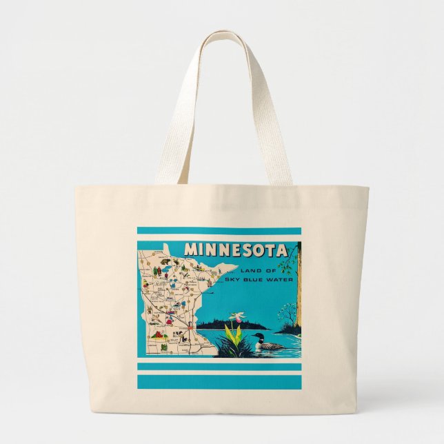 Old Minnesota Map Postcard  Large Tote Bag (Front)