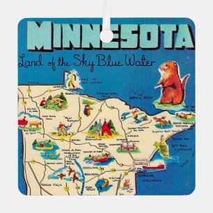Old Minnesota Map Postcard Metal Tree Decoration