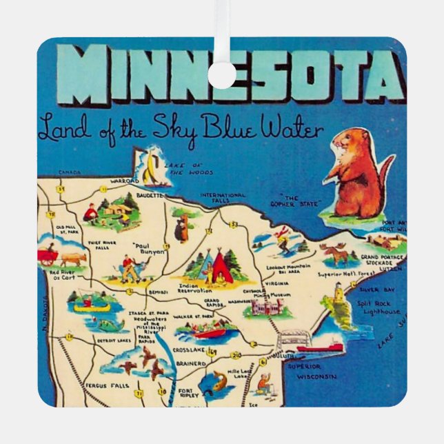 Old Minnesota Map Postcard Metal Tree Decoration (Front)