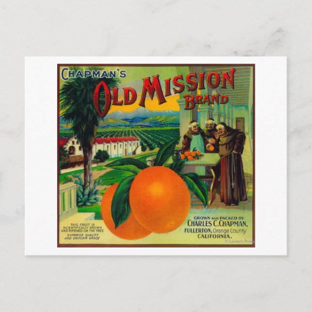 Old Mission Orange LabelFullerton, CA Postcard (Front)