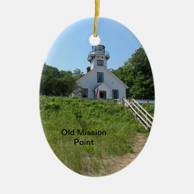 Old Mission Point Lighthouse Ceramic Tree Decoration (Front)