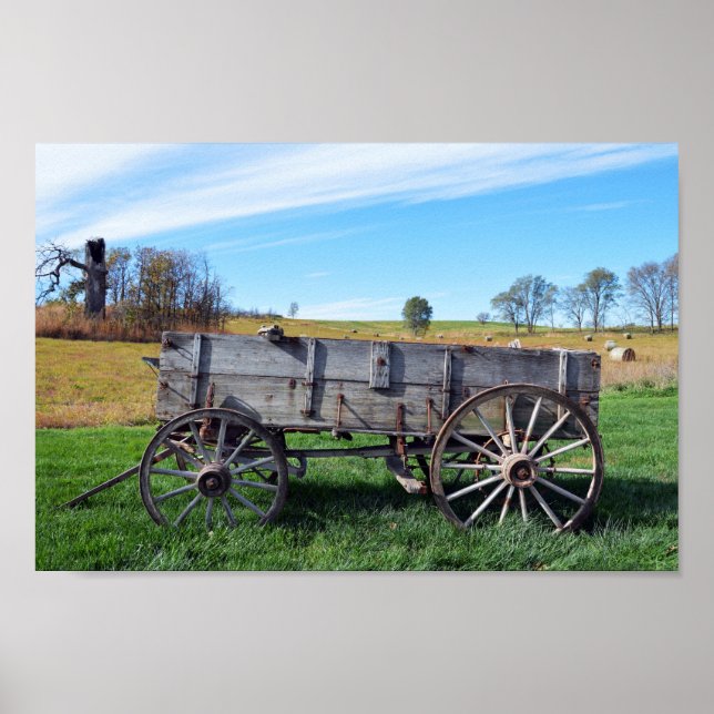 Old Missouri Farm Wagon in Hay Field Poster (Front)