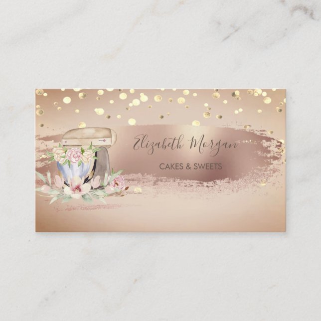 Old Mixer Flower,Gold Confetti, Brush Stroke  Business Card (Front)