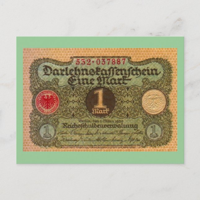 Old Money: 1 German Mark Postcard (Front)