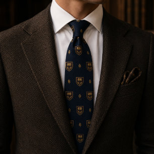 Old Money Academic Crest Book Shield Navy Tie
