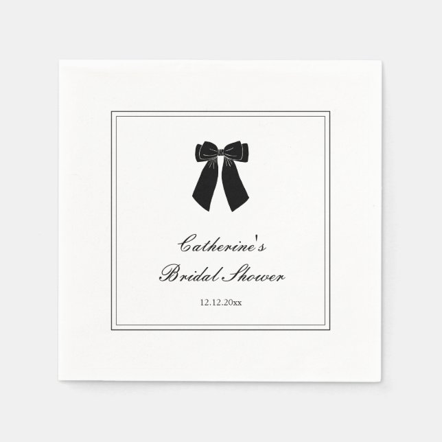 Old Money Aesthetic Black and White Bridal Shower Napkin (Front)