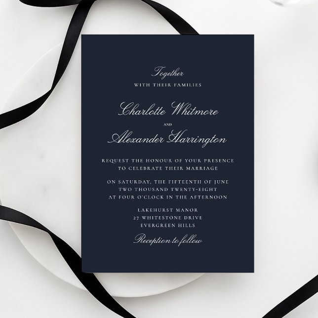 Old Money Aesthetic Navy Blue Elegant Wedding  Invitation (Creator Uploaded)