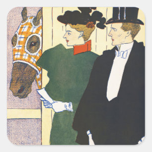 Old Money Aesthetic Vintage Horse Racing Print Square Sticker